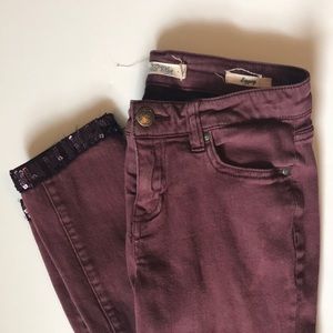 Wild Blue Maroon Leggings with Sequins